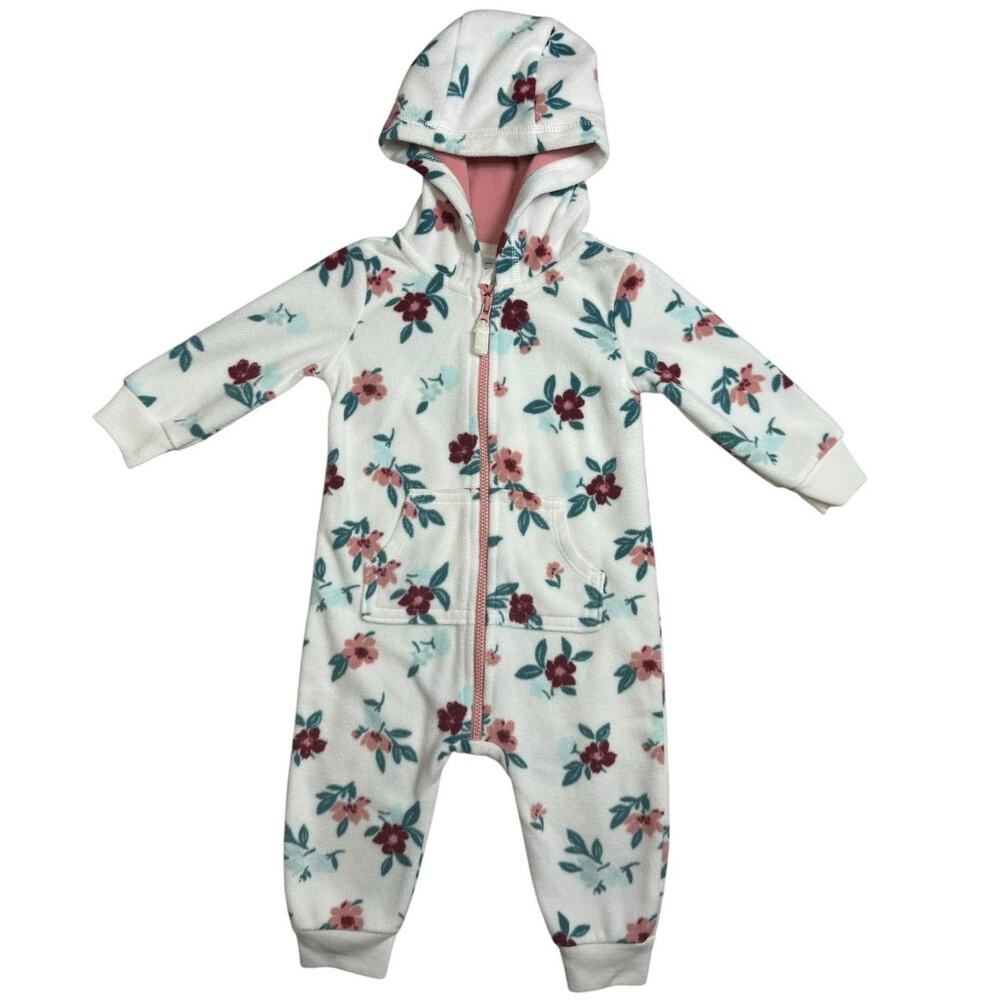 Carters Sleeper Pajamas Baby Girl Hooded Fleece Floral 6 Months